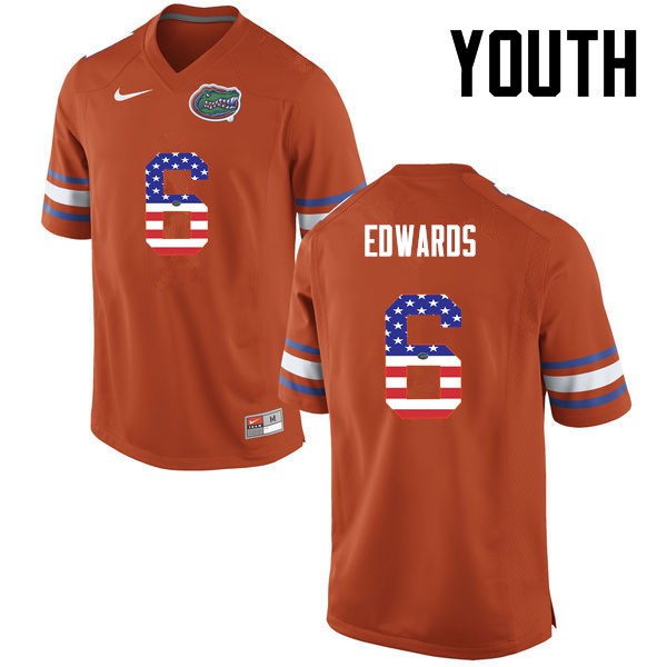 Florida Gators Youth #6 Brian Edwards College Football USA Flag Fashion Orange